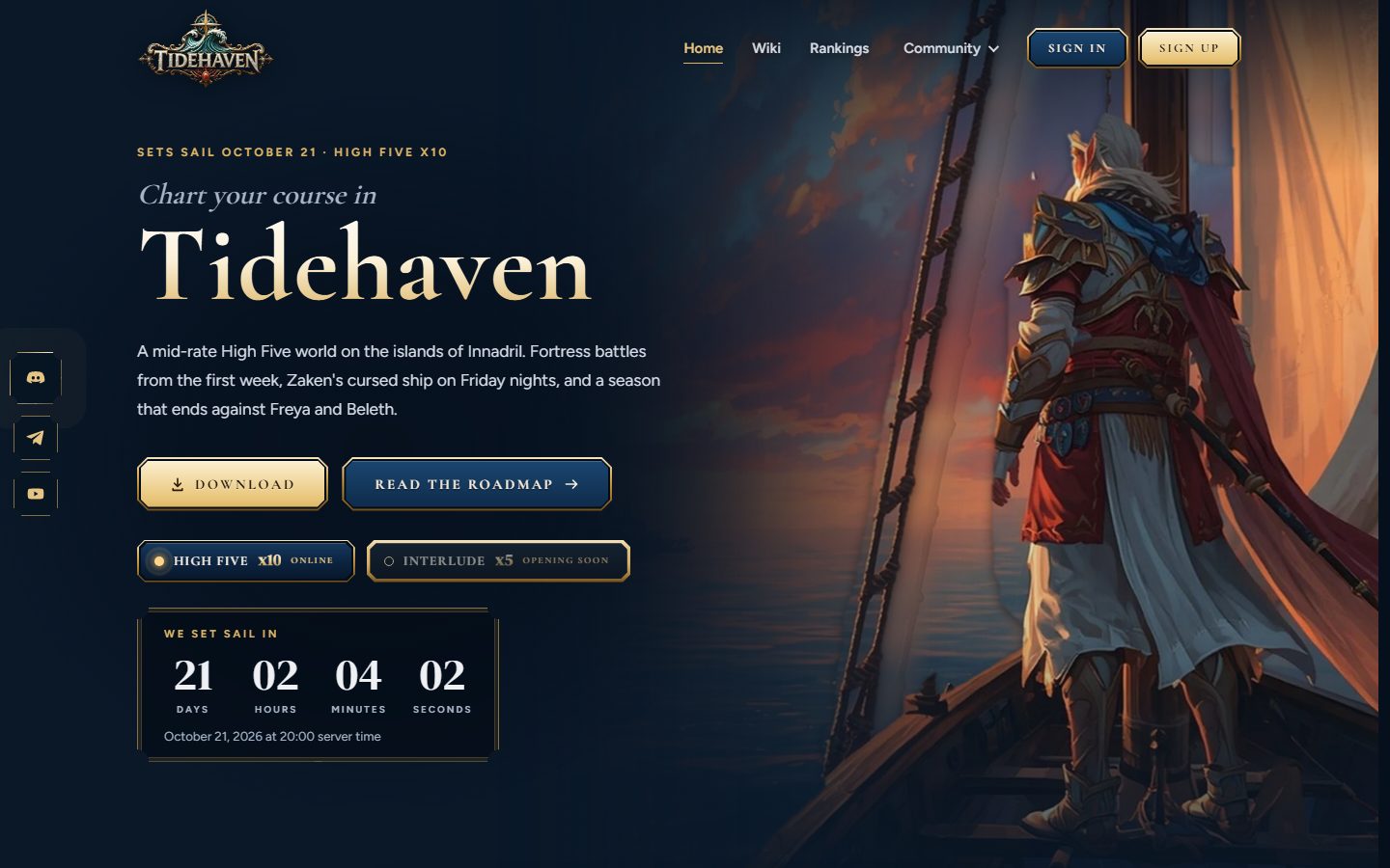 Home: rocking hero, servers, countdown